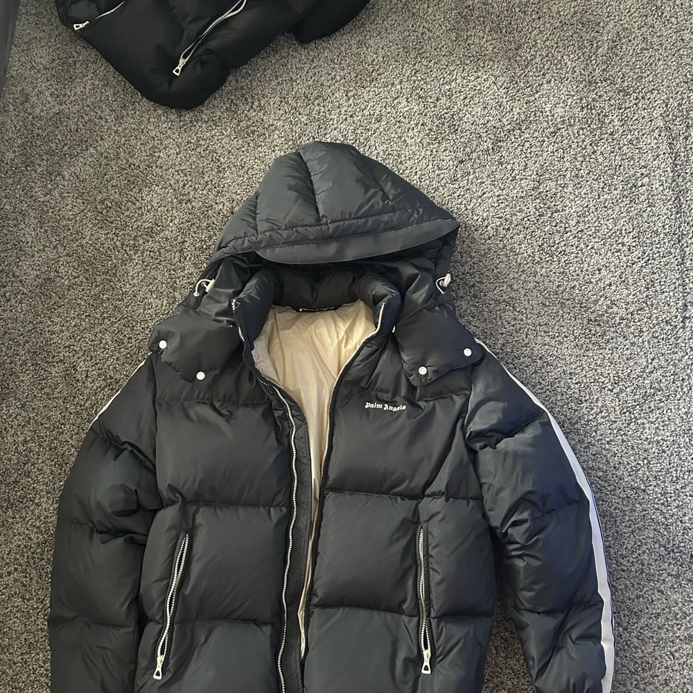 Palm Angels Black Puffer Jacket with Removable Hood